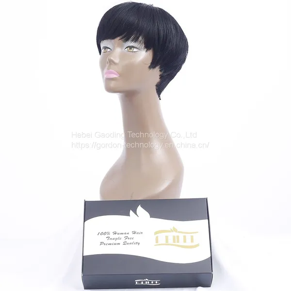 Short Straight Human Hair Wigs With Bangs photo-2