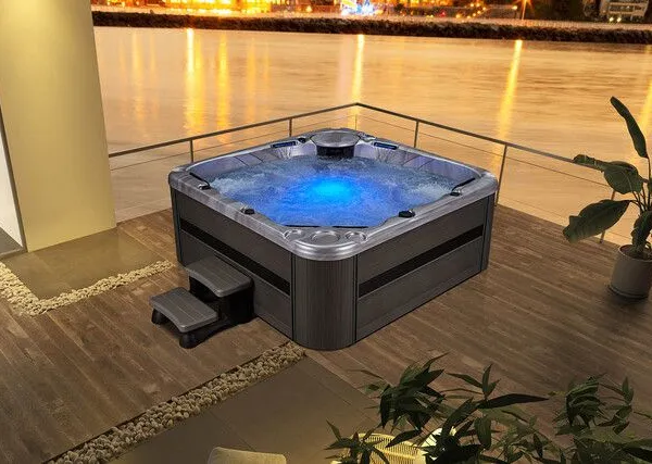 Acrylic Whirlpool Bath With LED Waterfall, Bluetooth Speaker Pillow Massage Bathroom Tub
