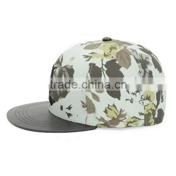 Fashion Fancy Custom Constructed Female Floweral Print Trucker Hat no Mesh With Flat Leather Brim photo-4
