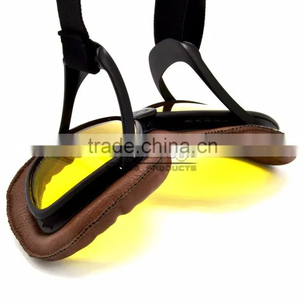BJ-GT-008 Scratch Resistant Yellow Lens Brown Leather New Model Motorcycle Goggles photo-4