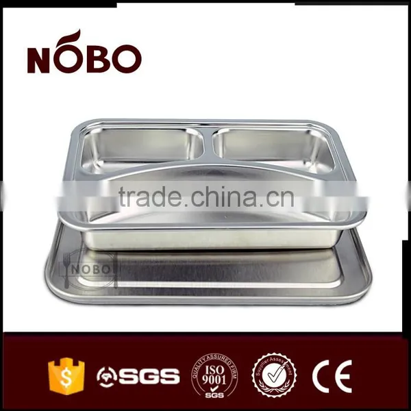 Small Size 3 Compartments Stainless Steel Square Fast Food Tray With Lid photo-2