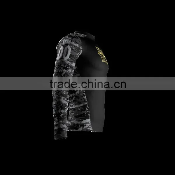 Polyester Spandex Long Sleeves Drunk Tank Black Compression Shirt/Rash Guard With Club Logo Player Name and Numbers at Sleeves photo-3
