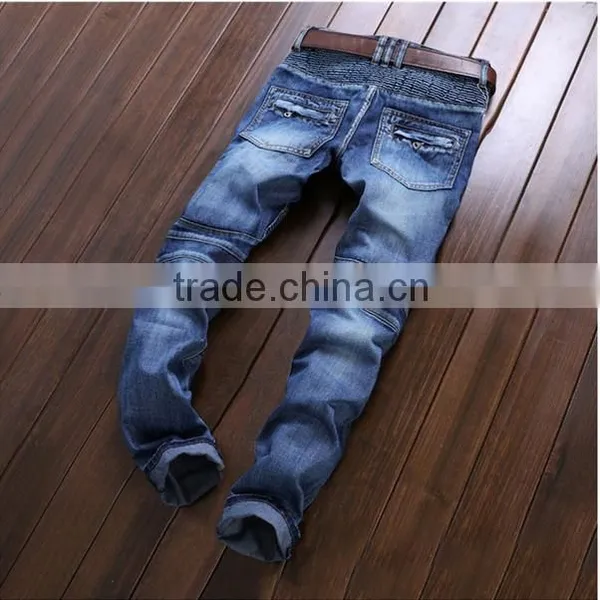 Pleated Men Denim Jeans Pants Famous Brand Washed Ripped Jeans Fashion Designer Biker Jeans Straight Slim Hole Pants photo-2