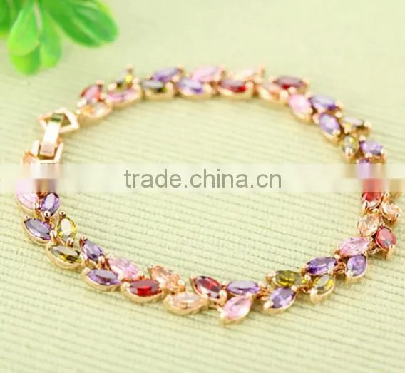 18K Rose Gold Plated Marquise-cut AAA Multicolour Cubic Zircon Bracelet Bangle European Vintage Charm Bracelet photo-4