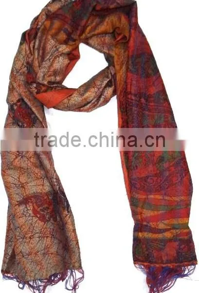 All Over Hand Stiched Indian Silk Kantha Scarves photo-2