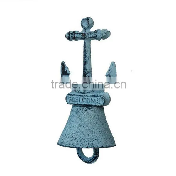 Nautical Dark Blue Whitewashed Cast Iron Anchor Hand Bell NBB 0021 photo-5