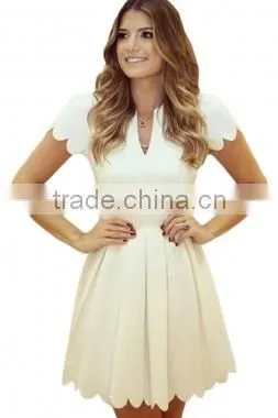 China Manufature White Sweet Scallop Pleated Skater Dress For Womens photo-2