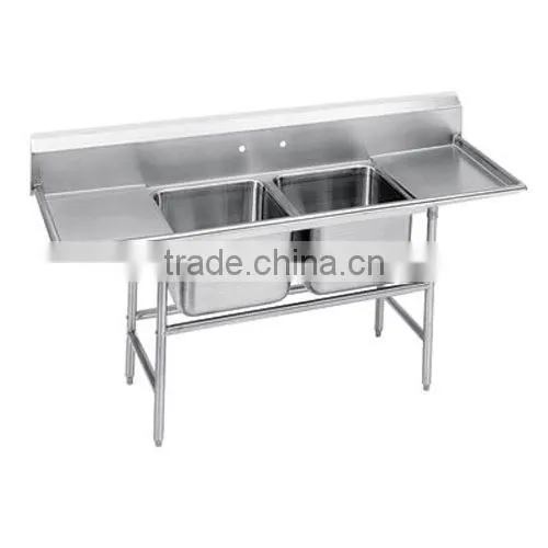 Freestanding Restaurant Kitchen 2 Two Compartment Commercial Stainless Steel Sink With Two Drainboard photo-6