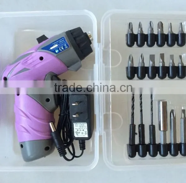 3.6Volt/4.8Volt Best Selling Pink Color Woman Cordless Screwdriver With 18pcs Bits in Plastic Carry Case photo-3