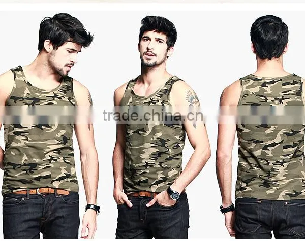 New Fashion Custom Print Cotton Spandex Camouflage Tank Top for Men photo-2