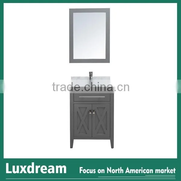 24'' Grey Bathroom Vanities With White Carrara Marble Top