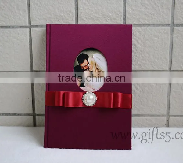 Custom Handmade Luxury Dark Fuchsia Wedding Guest Book With You Own Photo photo-5