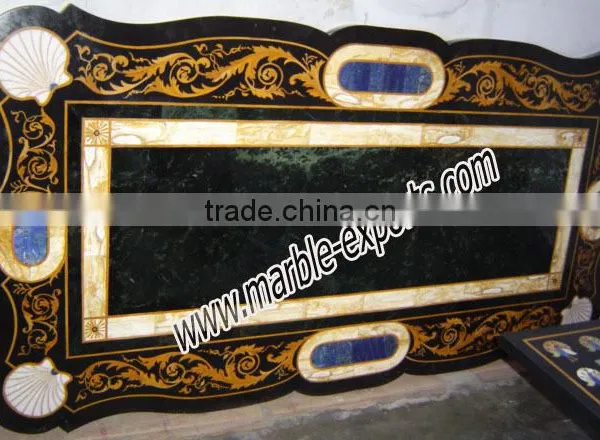 Natural Black Inlay Marble Table Top, Marble Inlay Dining Table Top