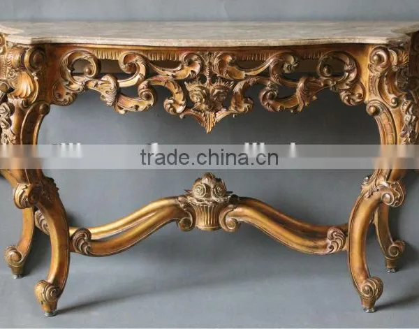 Marble Top Antique Gold Console Table for Living Room ME-0432-01 photo-3