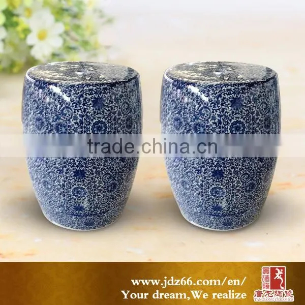 Porcelain Round Garden Stool Cobalt Blue Painted Ceramic Stool photo-5