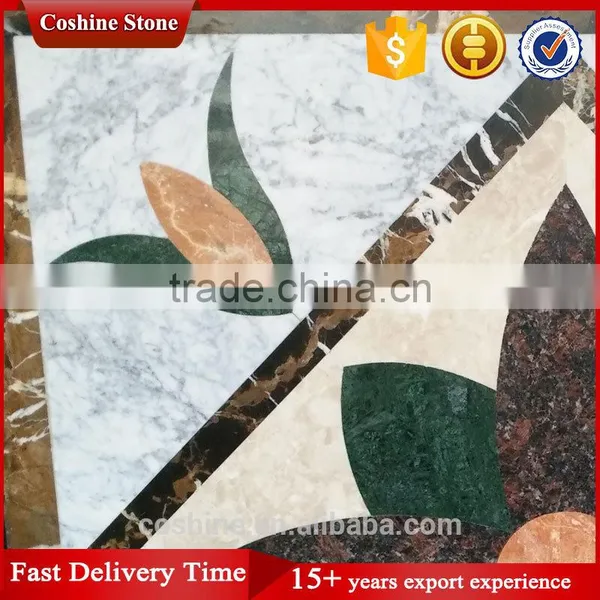 Flower Design Mixed Color White Gray Marble Waterjet Tile photo-3