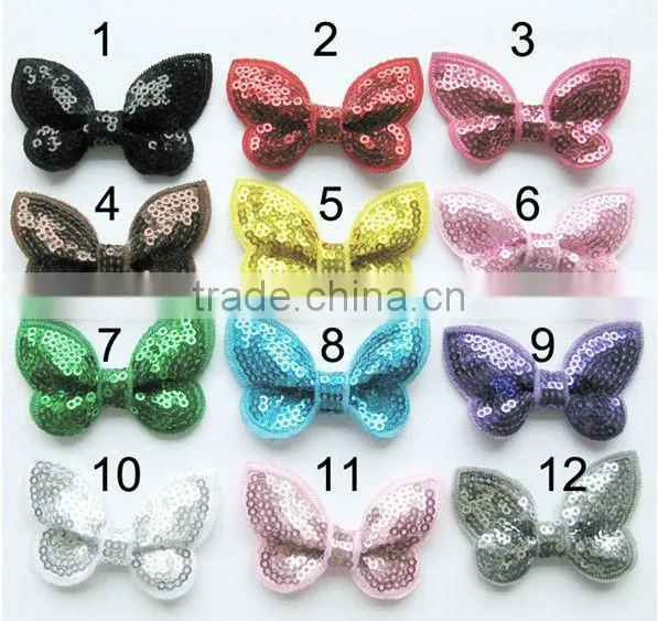 3.5cm*5.5cm kid sequin fabric hair bows ,12 color in stock