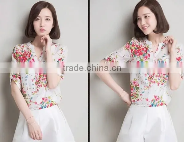 Vintage Floral Printed Chiffon Lady Shirts Woman Casual Shirts photo-2
