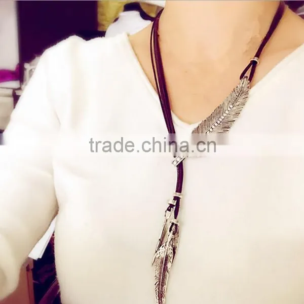 Leaf Charm Faux Leather Sweater Necklace Suede Leather Leaf Necklace Vintage Velvet Ribbon Necklace photo-5