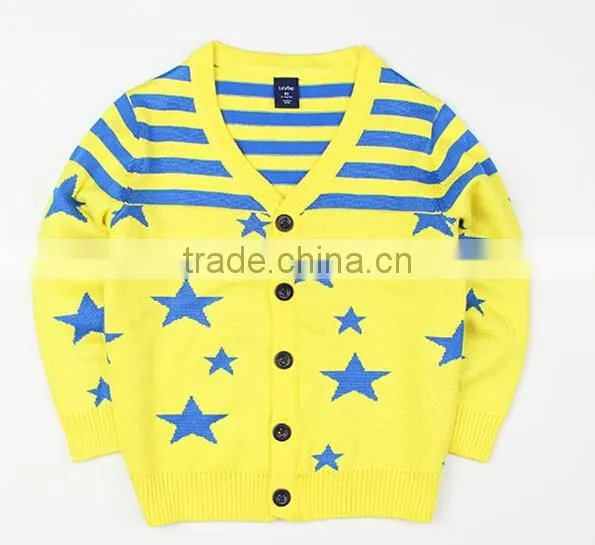 Custom OEM Beautiful Stripe Stars Boys Varsity Cardigan Sweater photo-2