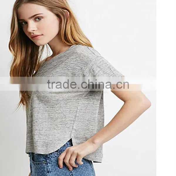 2015 Fashion Women Wear Short Sleeves Linen Tee Pure Color Round Neck Tee photo-2