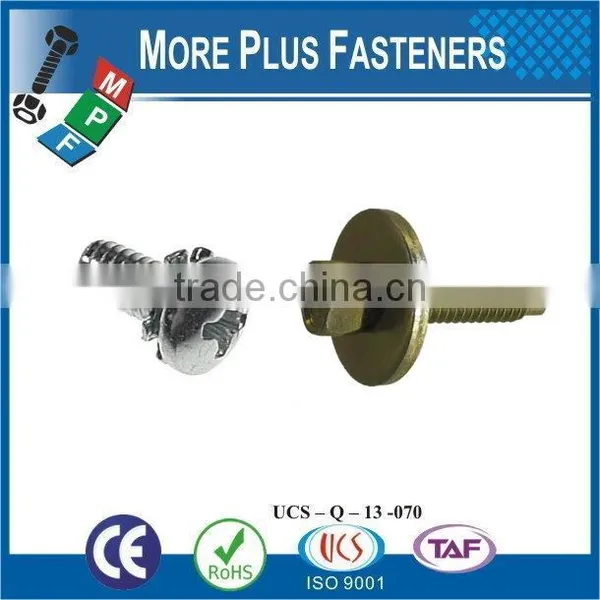Taiwan #9-15 x 1-1/2" Zinc Pan Head Bimetal 6-Lobe Washer Head Sheet Metal Screw Type AB With Hex Double Lock Washer Square photo-2