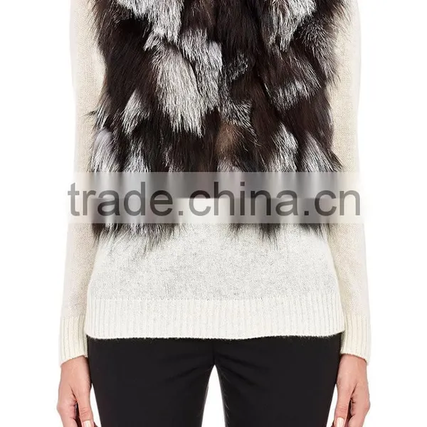 YRFUR YR043 Chic Style Fox Fur Waistcoat/Stand Collar Patchwork Fox Fur Vest photo-3