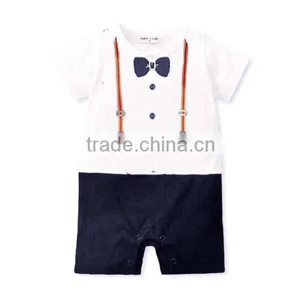 Summer Short Sleeve Flat Angle Baby Romper With Necktie photo-5