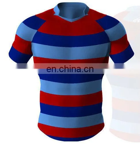 100% Polyester Custom Sublimation Striped Rugby Jersey Show Your Body photo-5