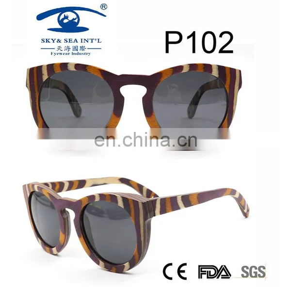 Round Spring Hinge Candy Wood Sunglasses