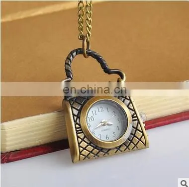 Women's Handbags Watch Coin Bag Shaped Luxury Pocket Watch Top Quality Antique Bronze Handbag Pendant Pocket Watches photo-3