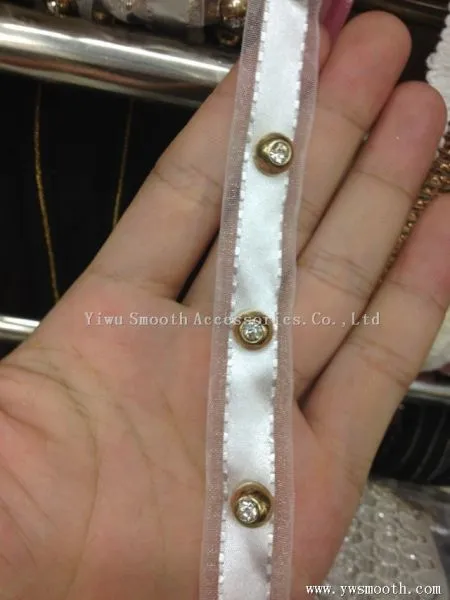 Fashion Rhinestone Bead Metal Chain Lace Trim Apparel Decoration Fabric photo-3