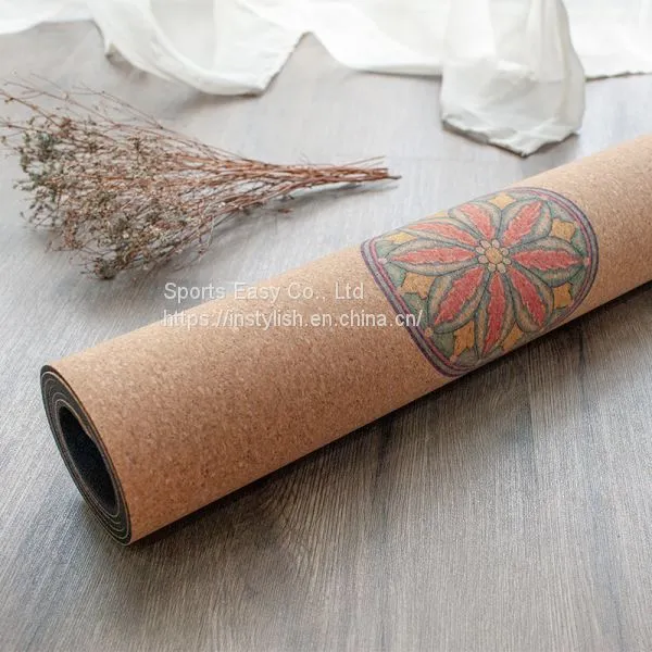 High-Quality Fitness Nature Printed Jute Design Natural Rubber Cork TPE Yoga Mat photo-2