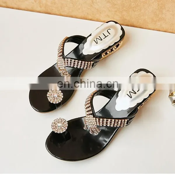 New Solid Color Rhinestone Sandals and Slippers Plus Size Women Slippers Summer Beach Women's Shoes photo-2