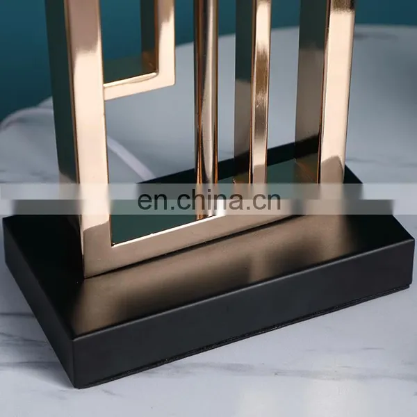 Oriental Modern Design Iron Rectangle Beautiful Bedside Table Lights With Silk Lampshade photo-6