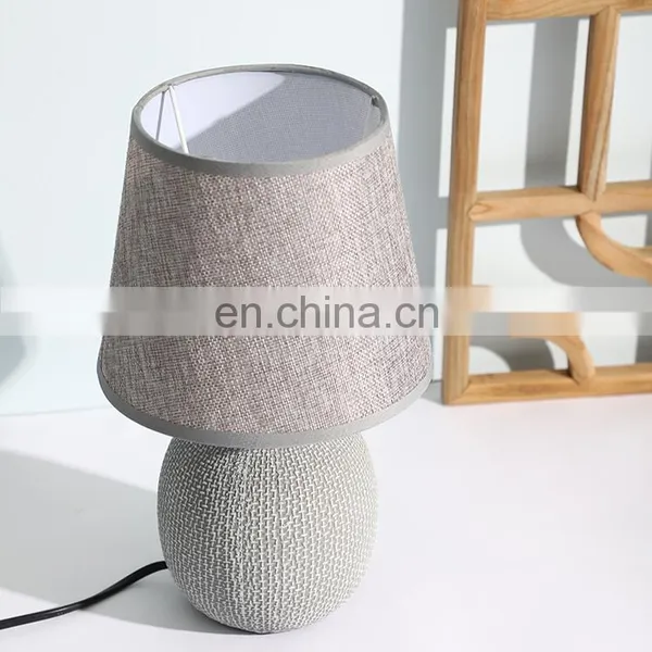Archaistic Design Home Decorative Light Grey Bedside Porcelain Table Lamp With Cloth Lampshade photo-3