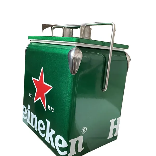 Derchy Retro Stainless Steel Metal Cooler Box 13L Insulated Ice Chest Portable Cooler for Camping Picnic Beach photo-2
