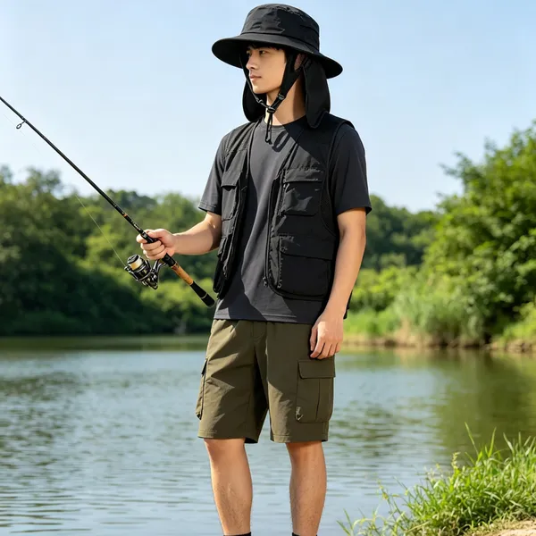 Outdoor Sun Protection Bucket Hat With Neck Flap, UPF50+ Quick Dry Wide Brim Fishing Hats For Hiking Camping Fishing