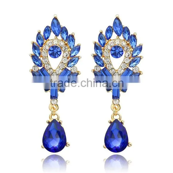 Korean Wind Women Crystal Rhinestone Leaves Water Drop Earrings Wedding Gift photo-3