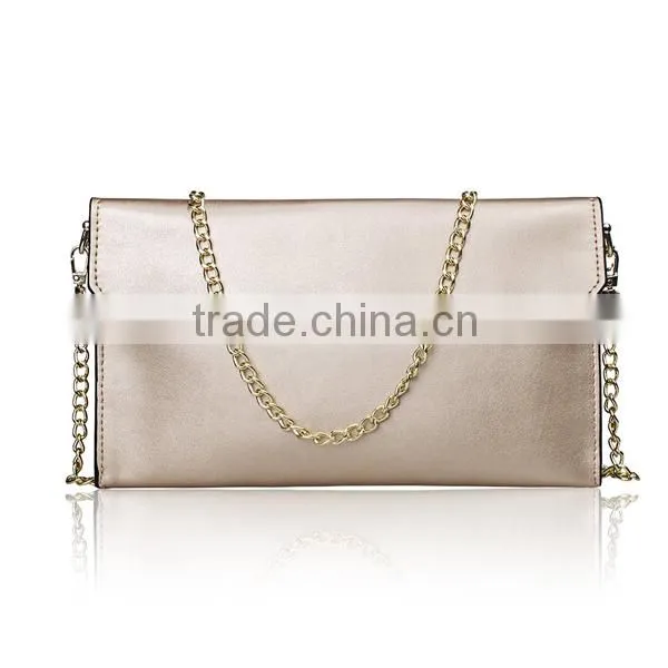 Ladies Leather Clutches Party Evening Bag With Removable Golden Chain Shoulder Strap photo-2