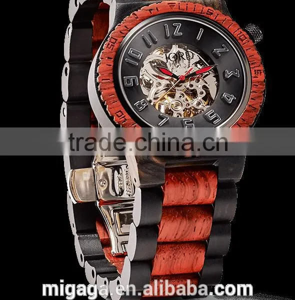2016 Fashion Mens Bamboo Wood Watch Mechanical Wooden Watch Skeleton Man Watch photo-3