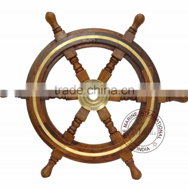 DECORATIVE WOODEN SHIP STEERING WHEEL 12"