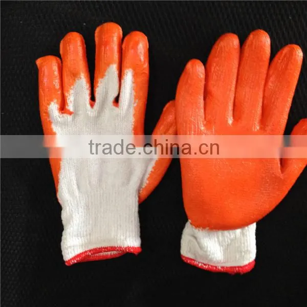 High Quality 7g Orange Natural Rubber Palm Coated Cotton Safety Glove