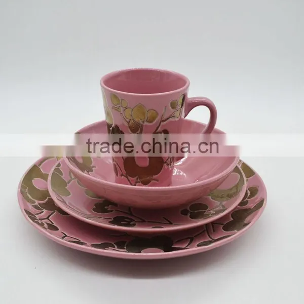 Hot Selling Stoneware 16-piece Red Color Ceramic Tableware Set