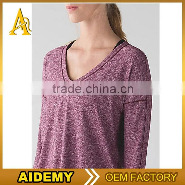2016 Plain Design Pink Color v Neck Sports Training Tshirts Women photo-4