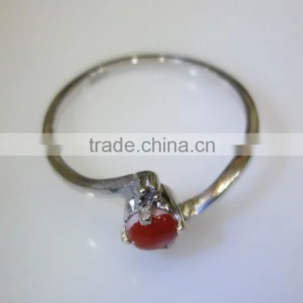 Sterling Silver Ring With Coral & Diamond Natural Nontreated 92.5 photo-3
