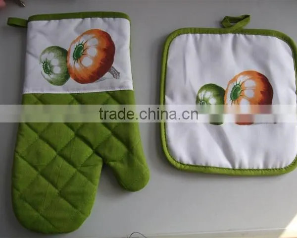 Cotton Twill Material Set Coffee or Cook Chef Design Oven Mitten Pot Holder Kitchen Basics Set photo-3