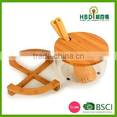 Large Glass Salad Bowls With Bamboo Lid photo-5