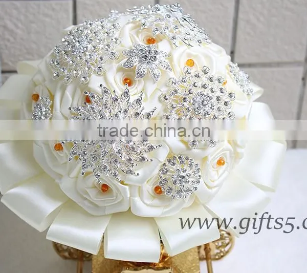 Luxurious White Satin Pearls Jewel Bouquet Bridal Bouquet Bridesmaid Bouquet photo-2
