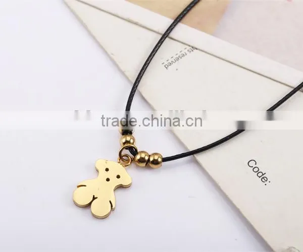 Fashionable Most Popular Simple Black Long Rope Friendship Necklace With Bear Pendant photo-5